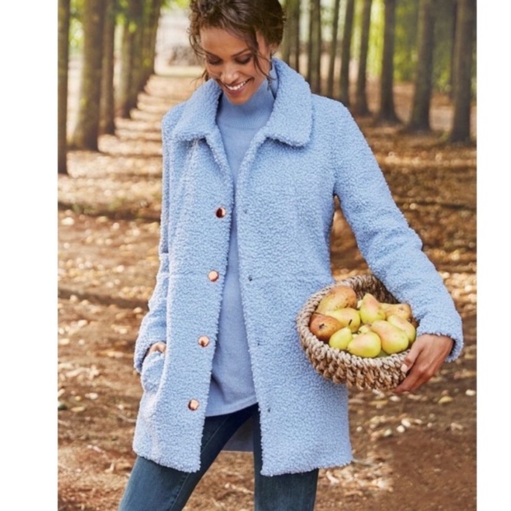 Soft Surroundings Contesse Teddy Jacket in Light Blue Sz XS